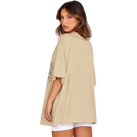 Womens Oversized Graphic T-Shirt - Crew Neck Summer Short Sleeve Loose Fit Top - Picture 6 of 7